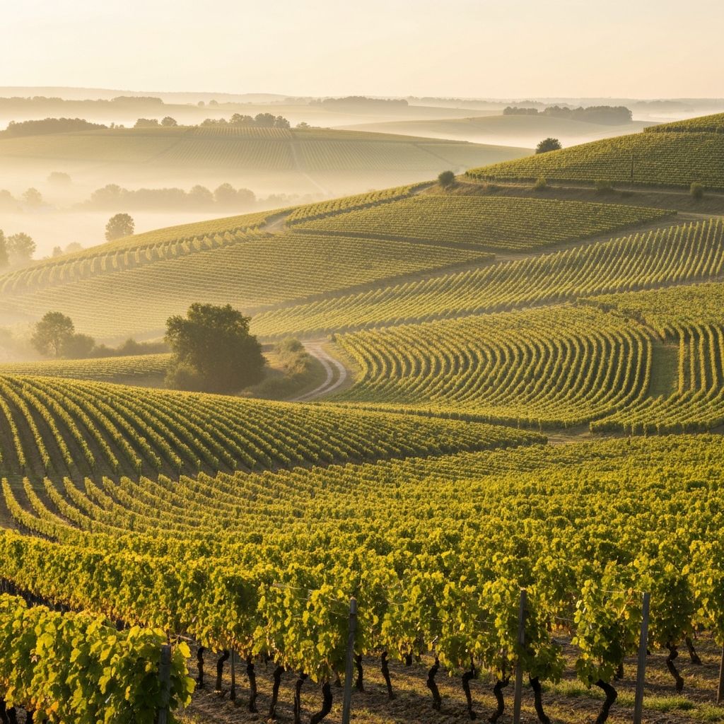 Vineyard rows with mountains